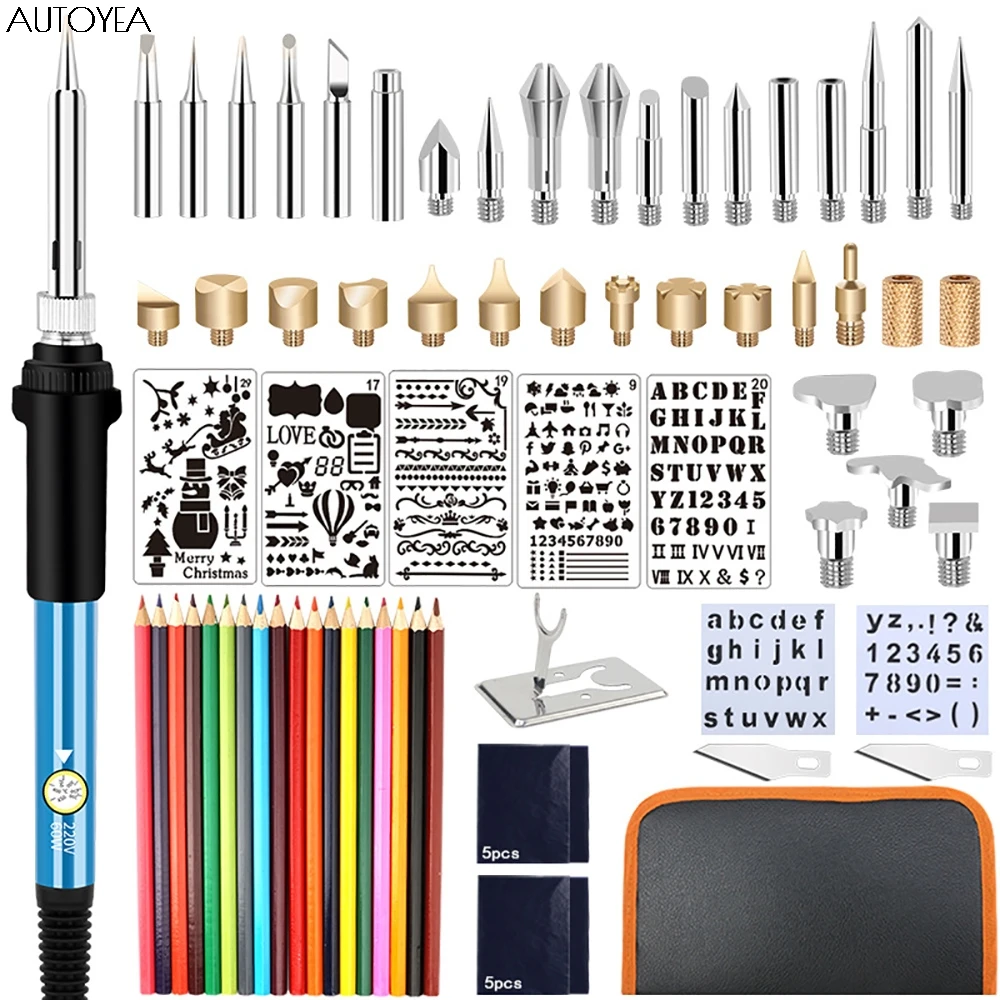 

Набор для пайки, комплект из 37/62/76 предметов, 60 Вт, ручка для сжигания дерева, Электрический паяльник с регулируемой температурой, инструменты для вырезания и полиграфирования