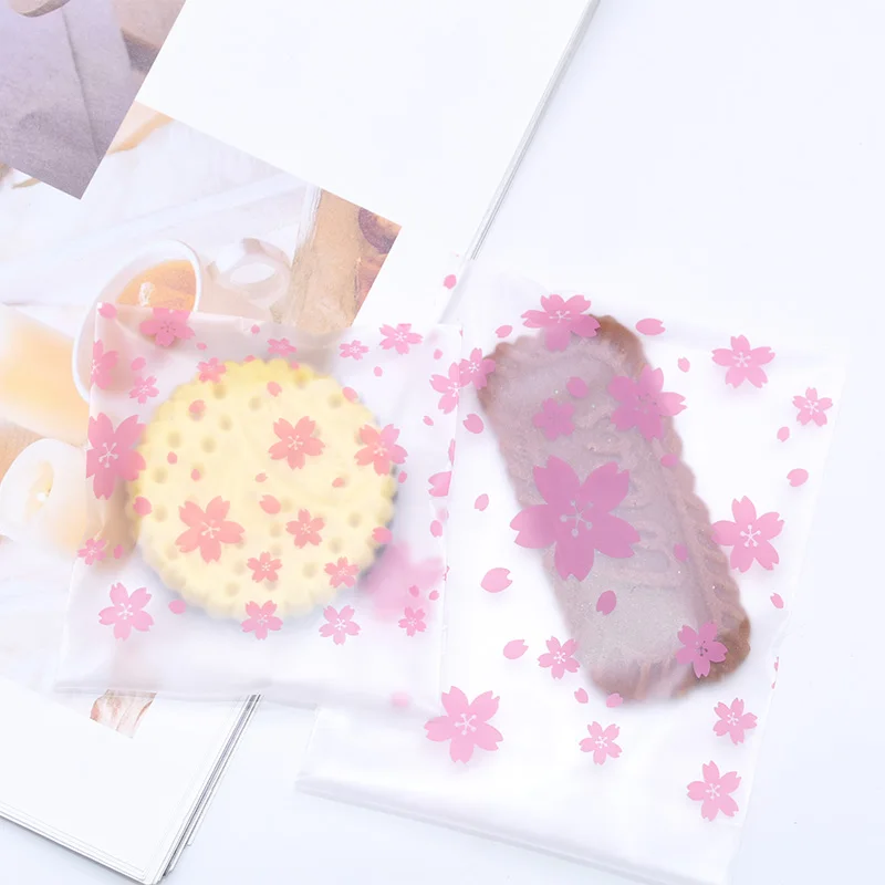 Прозрачные пакеты для конфет с принтом розовых вишневых цветов подарочные