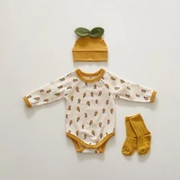 2021 new cute lemon print baby bodysuit hat autumn long sleeve baby girl jumpsuit cotton newborn toddler boy clothes