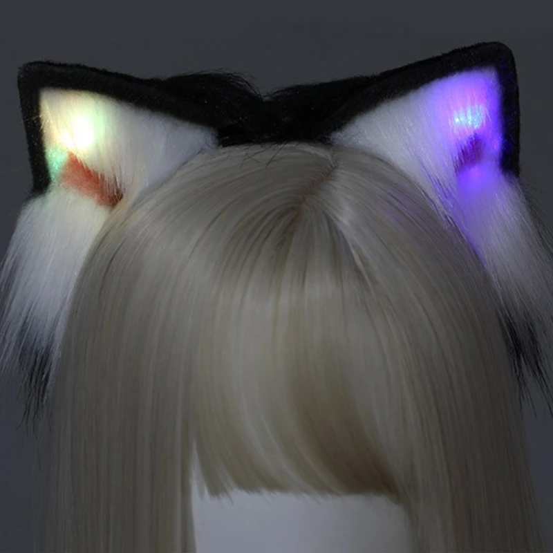 2022 cosplay  Faux Fur Kitten Wolf Ears Headband Furry Plush Animal Hair Hoop Cosplay Costume  Dropshipping images - 6