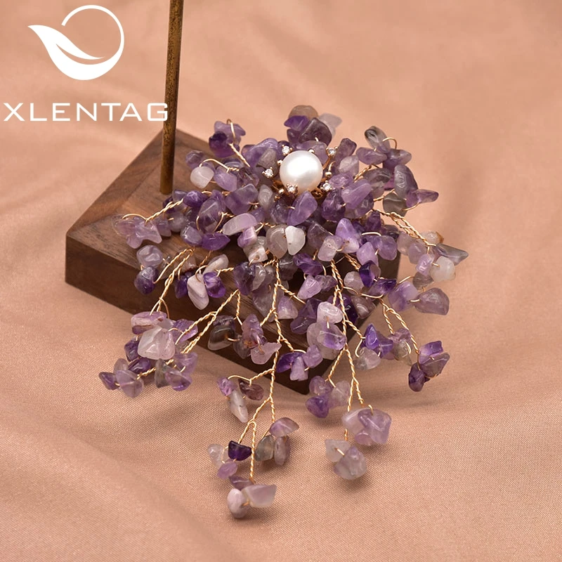 

XletAg Natural Amethyst Leaf Brooch,Specially Designed Dor Women Couples Engagement Gifts Handmade,Luxurious,Fine,Jewelry GO0380