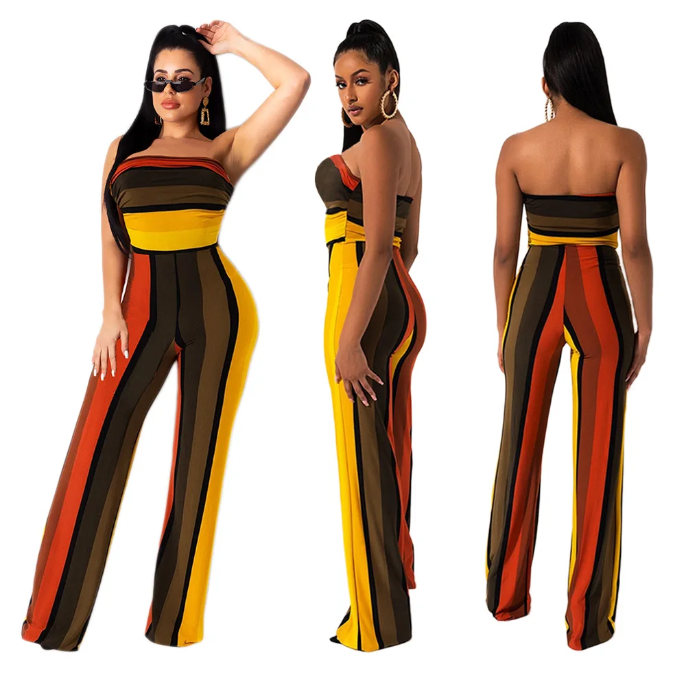 2020 полосатые дизайнерские сексуальные женские комбинезоны с завышенной талией