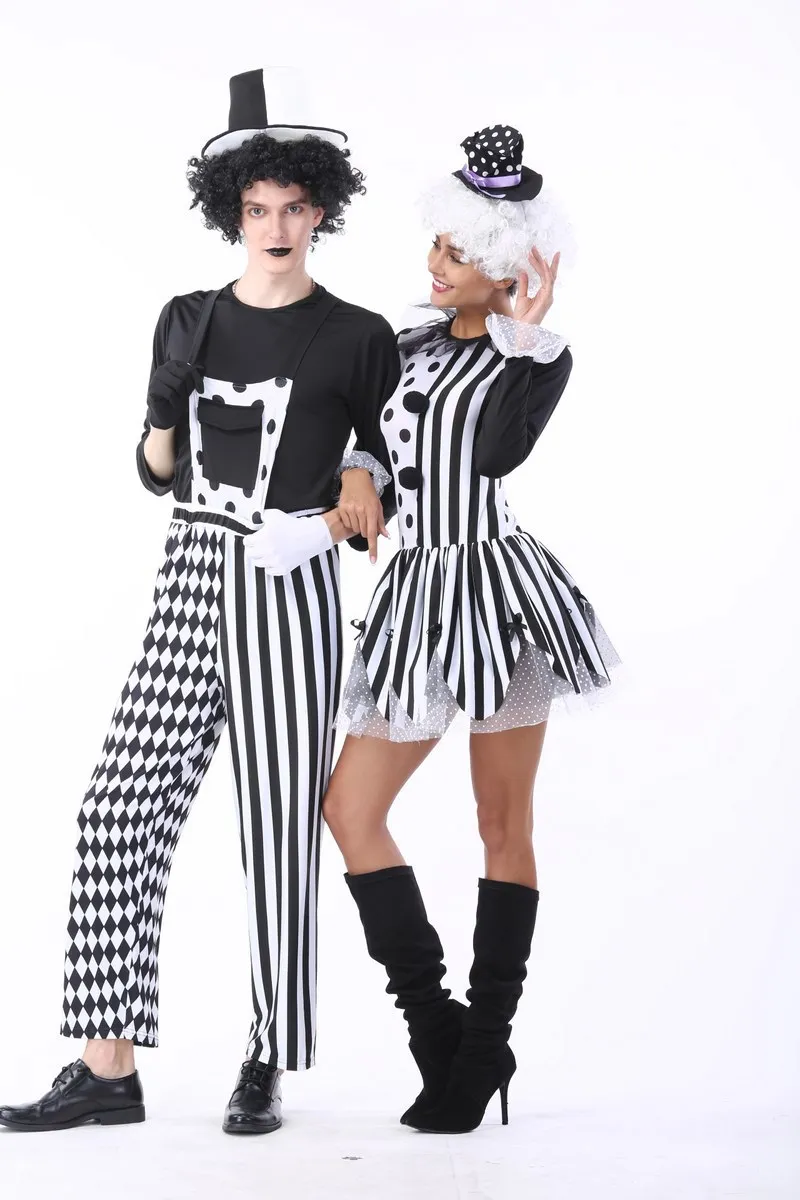 Костюм клоуна в черно-белую полоску для ролевых игр | Тематическая одежда и