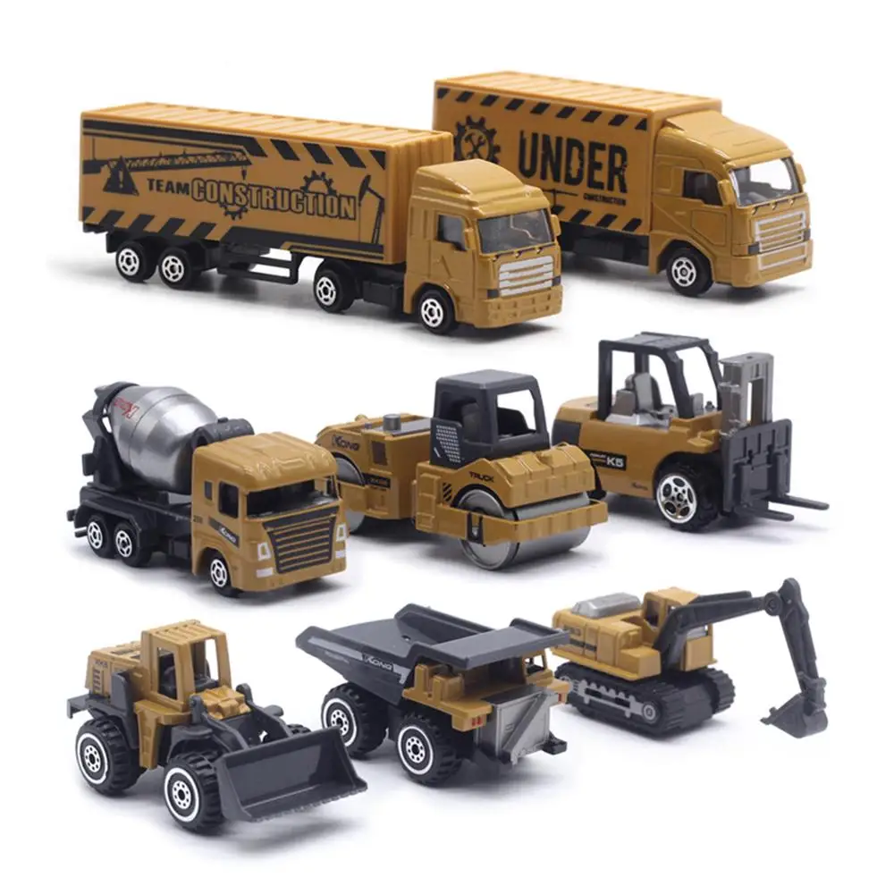 8Pcs Mini Construction Truck Car Models Road Sign City Map Carpet Kids Toy Set | Railed/Motor/Cars/Bicycles