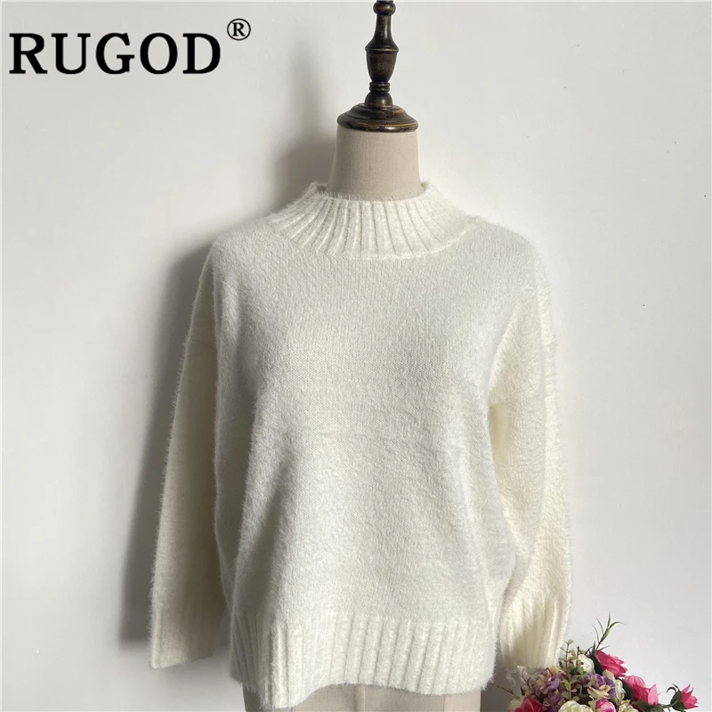 RUGOD, винтажные модные тонкие женские свитера, одноцветные, водолазка, повседневные женские пуловеры, вязанная зимняя одежда, pull femme hiver