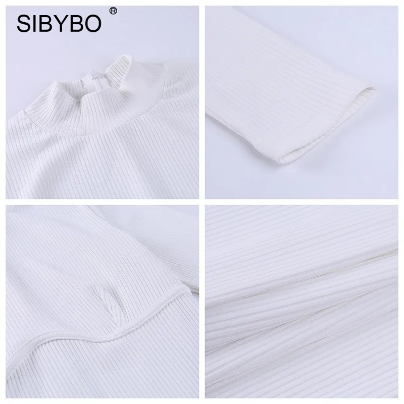 

SIBYBO Black Rib Knitted Bodycon Playsuit Women Long Sleeve Slim Biker Shorts Overalls Female Casual Rompers Womens Jumpsuits