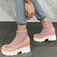 high top summer ankle boots women round toe high heel roman gladiator sandals female breathable lace platform pumps casual shoes