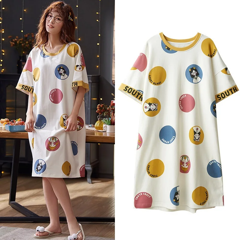 

Cute Cartoon Sleepwear For Women Nightgowns Dressing Gown Summer Nightdress Cotton Nighty Sleepshirt Plus Size Pijamas Pyjama