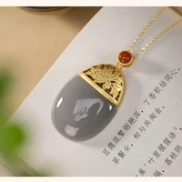 natural hetian jade smokey violet hollow lotus womens sweater chain pendant s925 sterling silver gold plated fashion exquisite