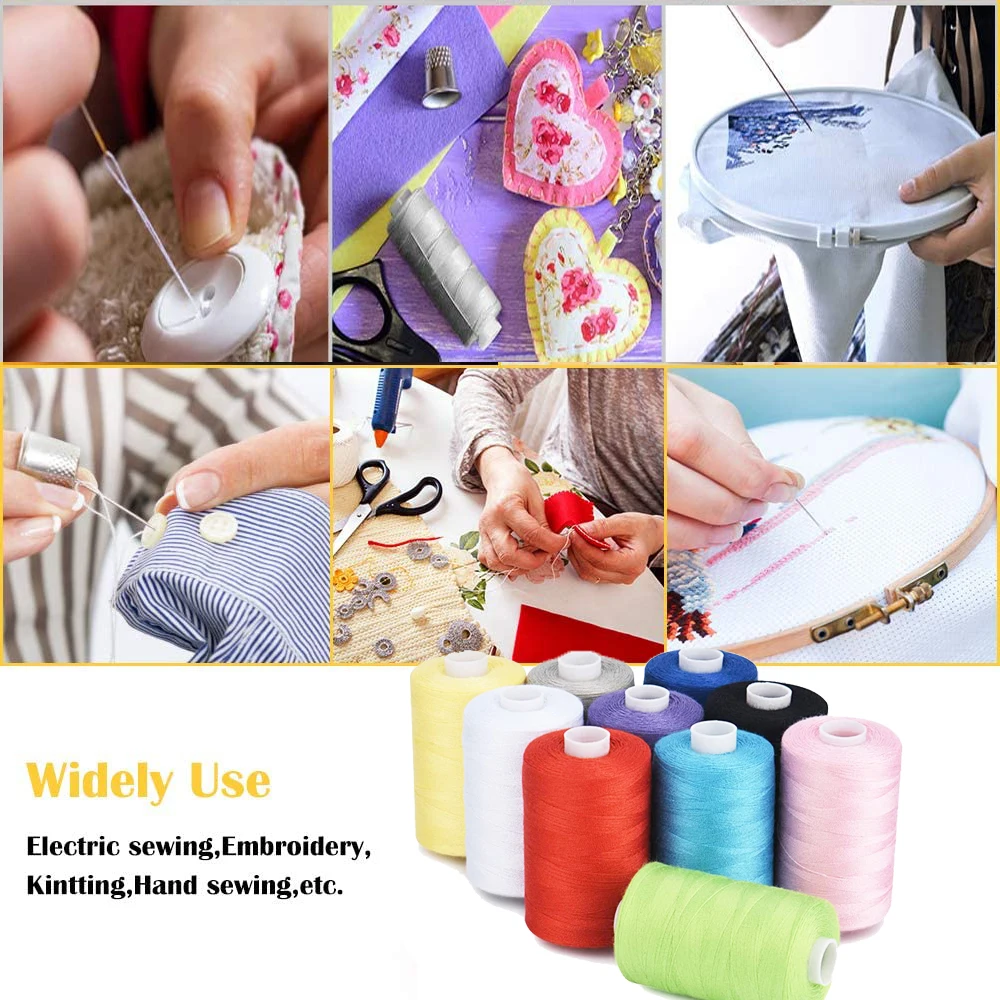 Набор ниток для шитья 24 цвета по 1000 ярдов и 25 шпулек полиэстеровых нитей для ручного и машинного шитья, квилтинга и рукоделия.