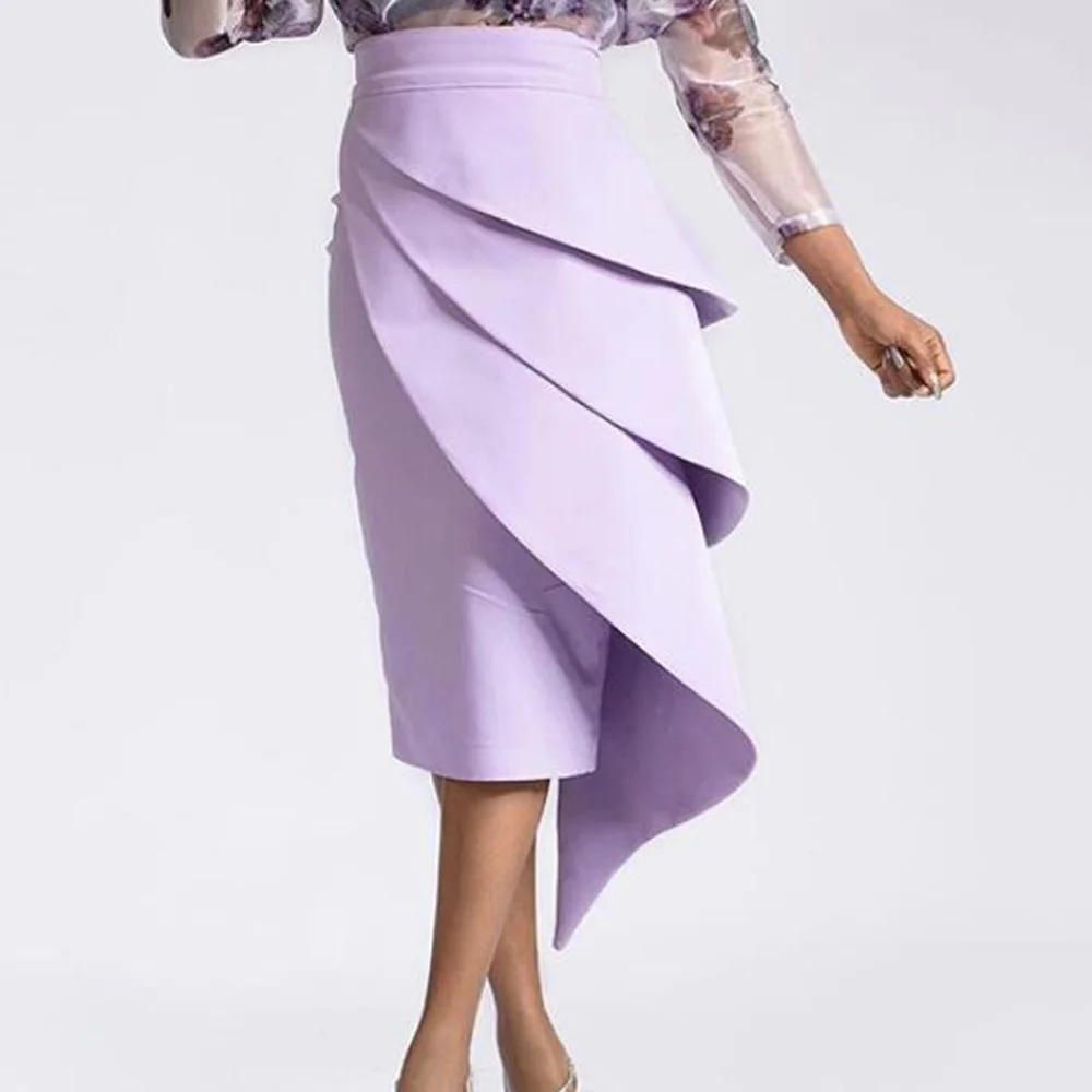 

Blue Asymmetrical Pleated Ruffles Skirt Office Lady Work Wear Clothes Spring Summer 2021 High Waist Blue Midi Skirts 2XL