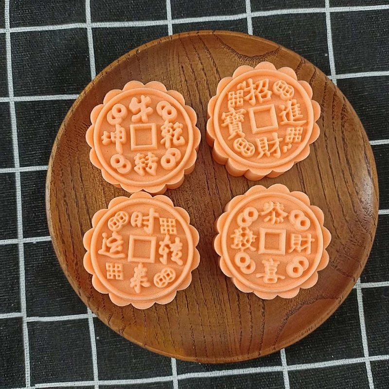 

Moon Cake Mould 50g Chinese Traditional Hand-Pressure Mooncake Molds for Mid-Autumn DIY Pastry Tool Sets with 4pcs Round White M