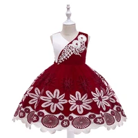 red embroidey flower girl dresses for weddings princess sleeveless holy first communion gowns party pageant dress for girls