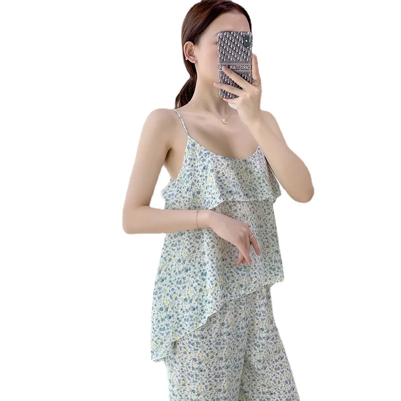 

Pijama Sexy Mujer Summer Sleep Wear Fashion Pj Sets for Women Sexy Pijamas Verano Ruffled Sleepwear Pajamas Women Homewear Suit