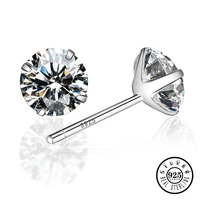 100 925 sterling silver clear cubic zirconia stud earrings for women elegant mini ear bone small cz earlobe jewelry no allergy