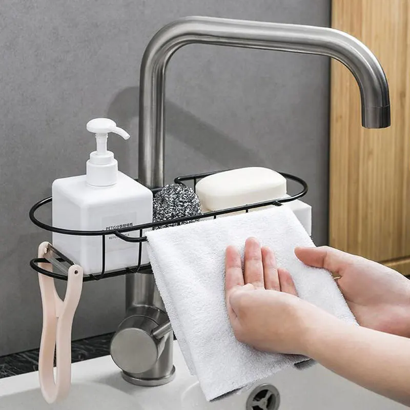 

Stainless Steel Faucet Drain Hanging Rack faucet shelf sponge dish cloth finishing rack Bathroom Kitchen Sponge Organizer