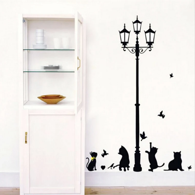 Милый Кот творческий DIY популярный старинный светильник кошки и птицы Настенная
