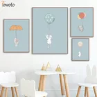 Картина на холсте с милым Кроликом, Летающий кролик с воздушным шаром, постер с животными, Настенная картина для детской комнаты, картины для украшения детской комнаты