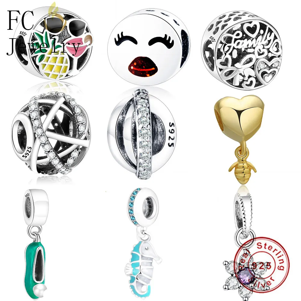 FC Jewelry подходит для брендовых шармов браслетов 925 пробы пляжный стиль ананас