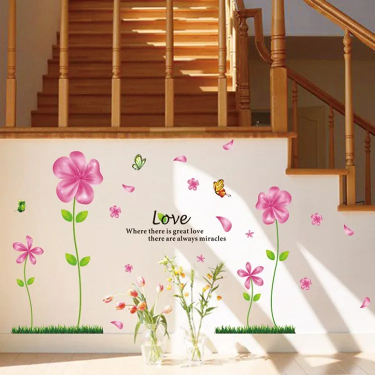 

Pink Dream Flowers Wall Stickers Home Decor for Backdrop Beautiful Decorative Wall Stickers for Kids Room