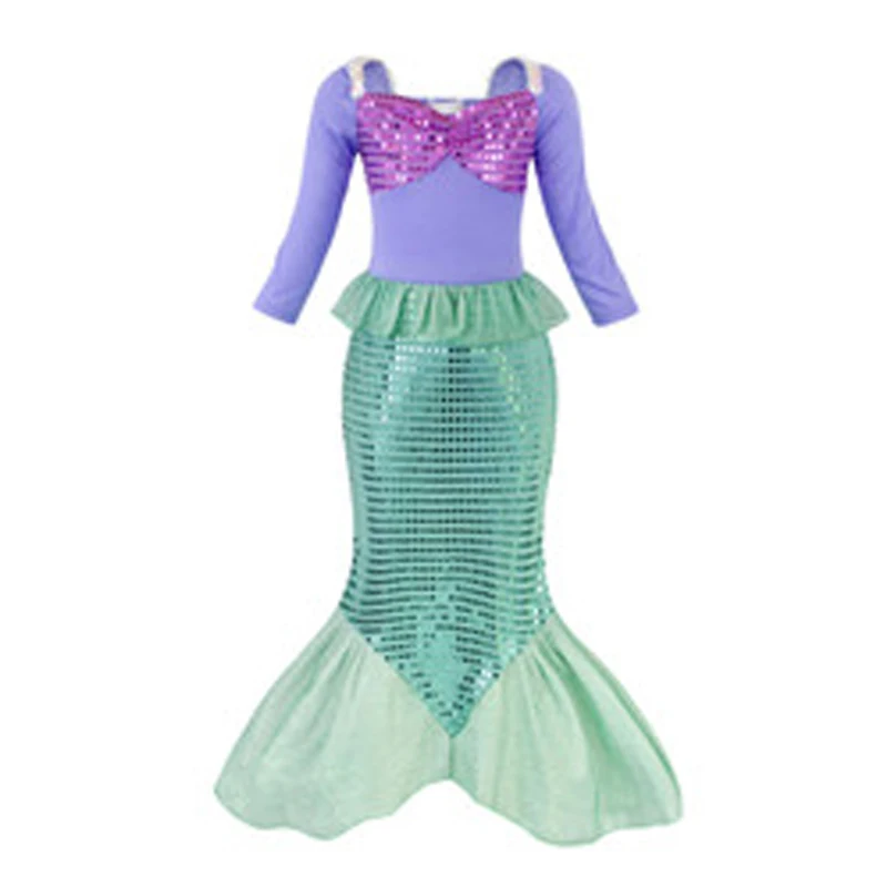 Детское платье русалки для девочек принцессы Детский костюм с длинными рукавами