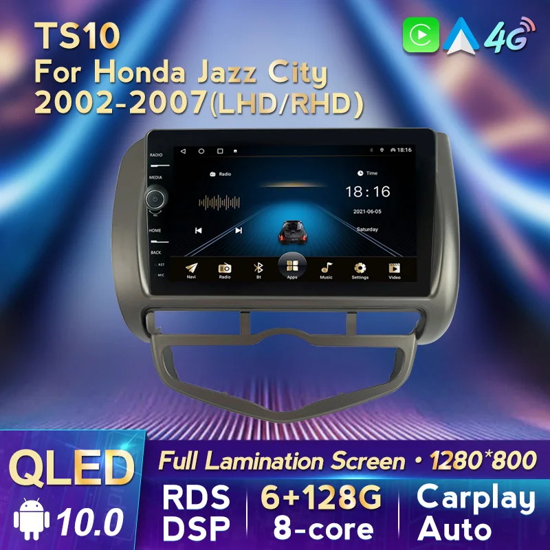 

9-дюймовый QLED экран Android 10 6 + 128G автомобильное радио для Honda Jazz City 2002-2007 стерео Мультимедиа GPS навигация Carplay + Авто 4G LTE