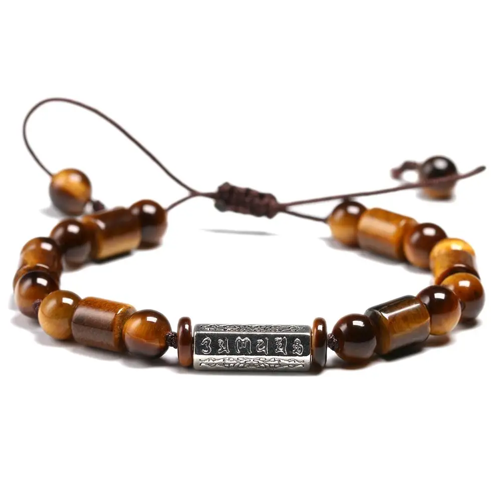 Natural Tiger Eye's Stone OM Tibetan Buddhist Prayer Bracelets Lucky Handmade Weave Braided Bracelet High Quality 3A | Украшения и