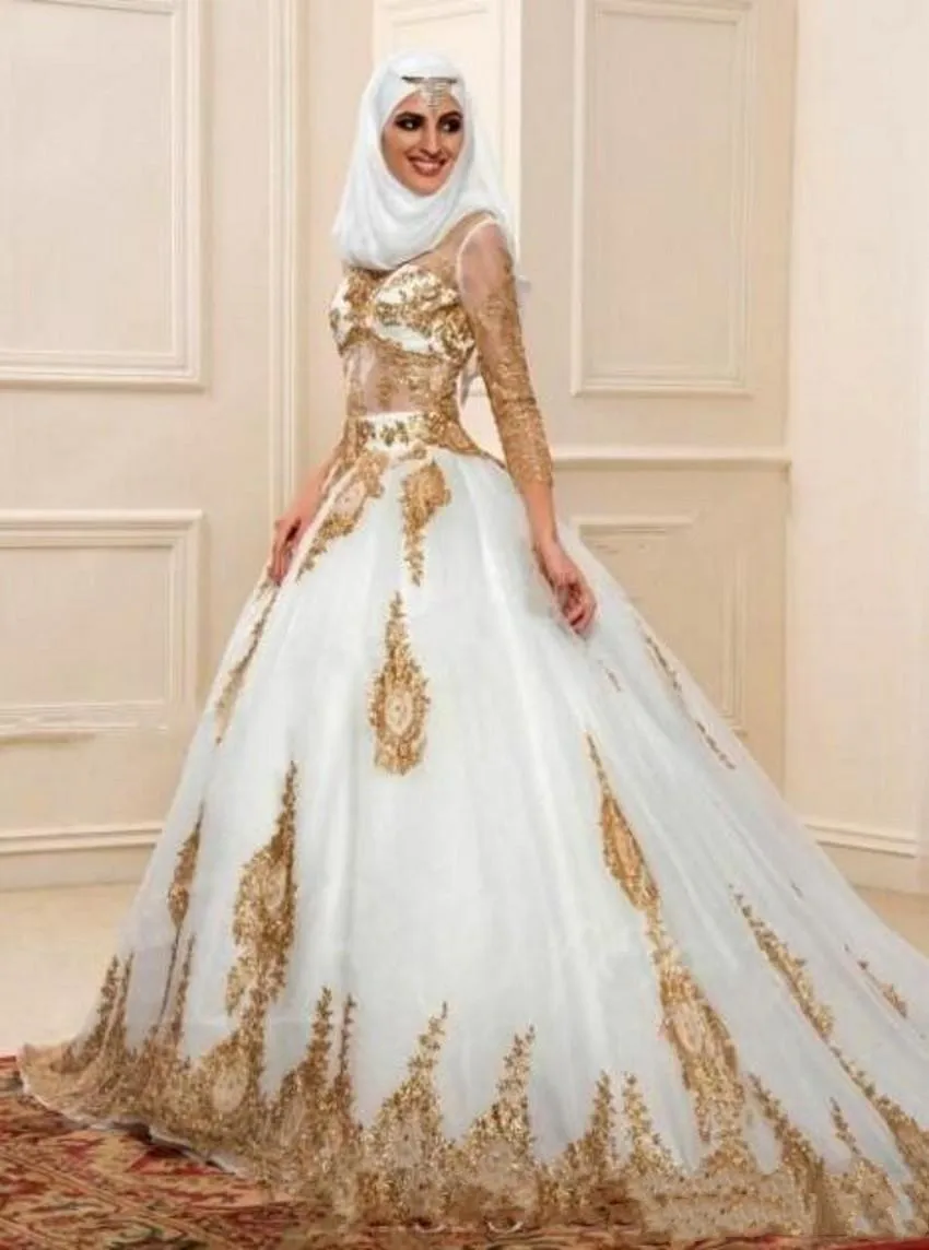 Роскошное индийское свадебное платье с высоким воротником рукавом 3/4 Золотая