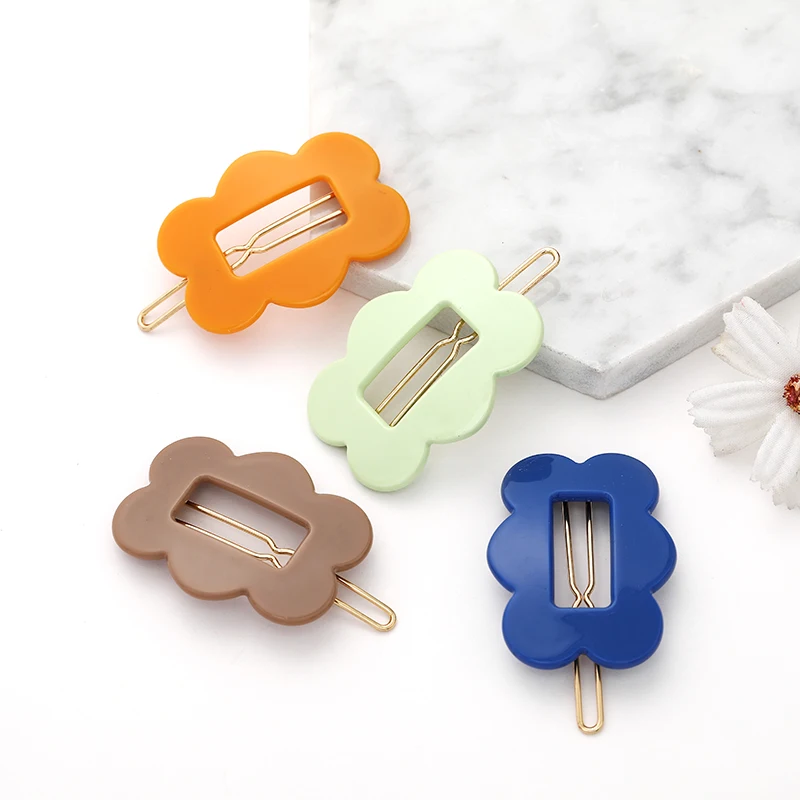 

13 Colors ins hot sale candy color flower shaped gold hair grips accessories side clips for kids baby girls