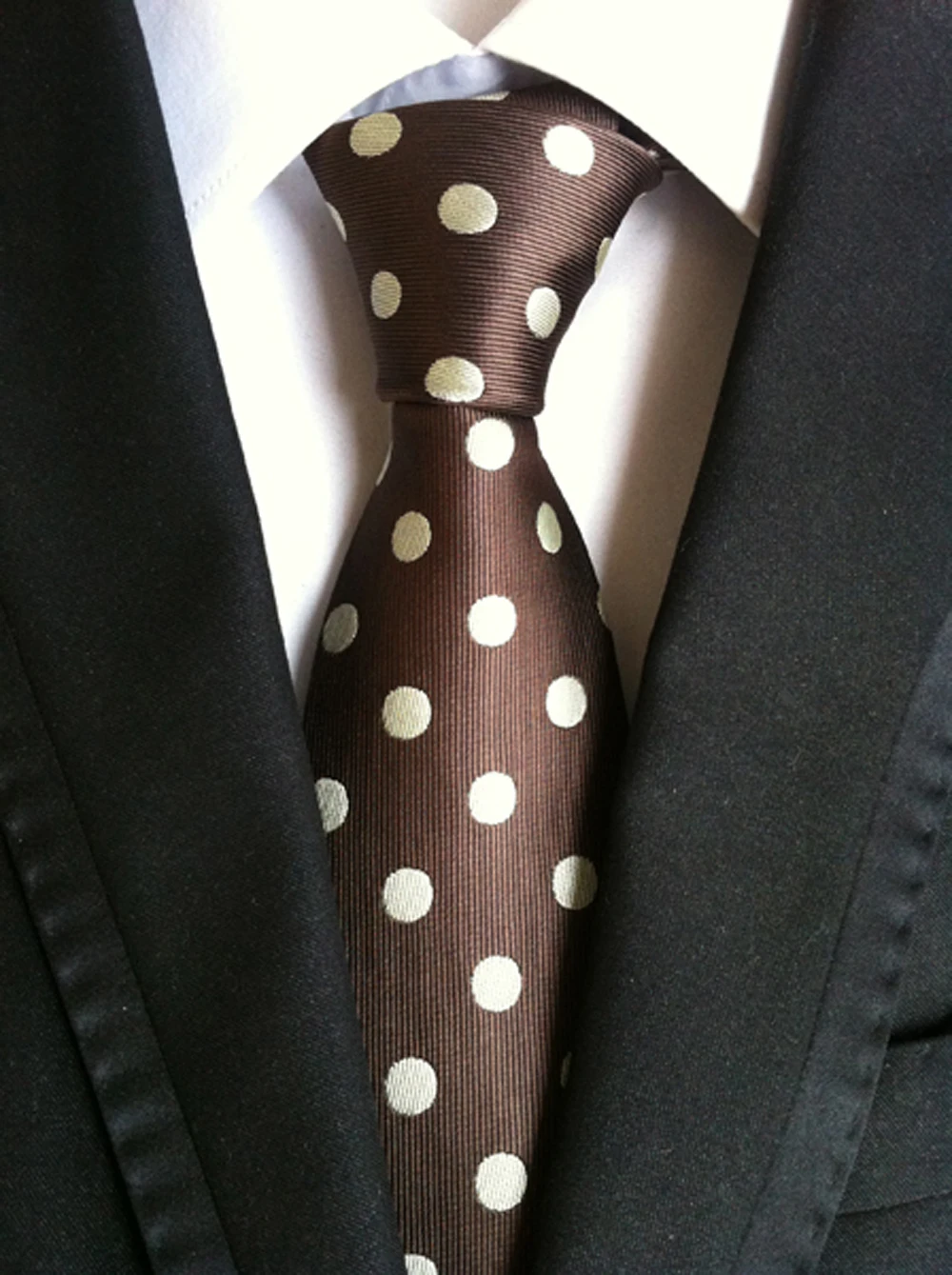 

New Design Men Polka Dots Neck Ties Coffee Brown with Beige Big Spots