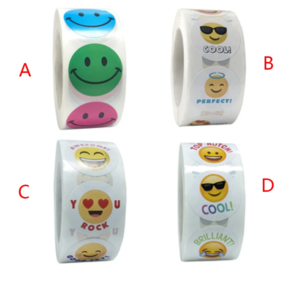 

500 Pcs/Roll Yellow Emoticons Colorful Smiley Face Stickers For Teachers Kids Reward Sticker Dots Labels Happy Smile Face Toys