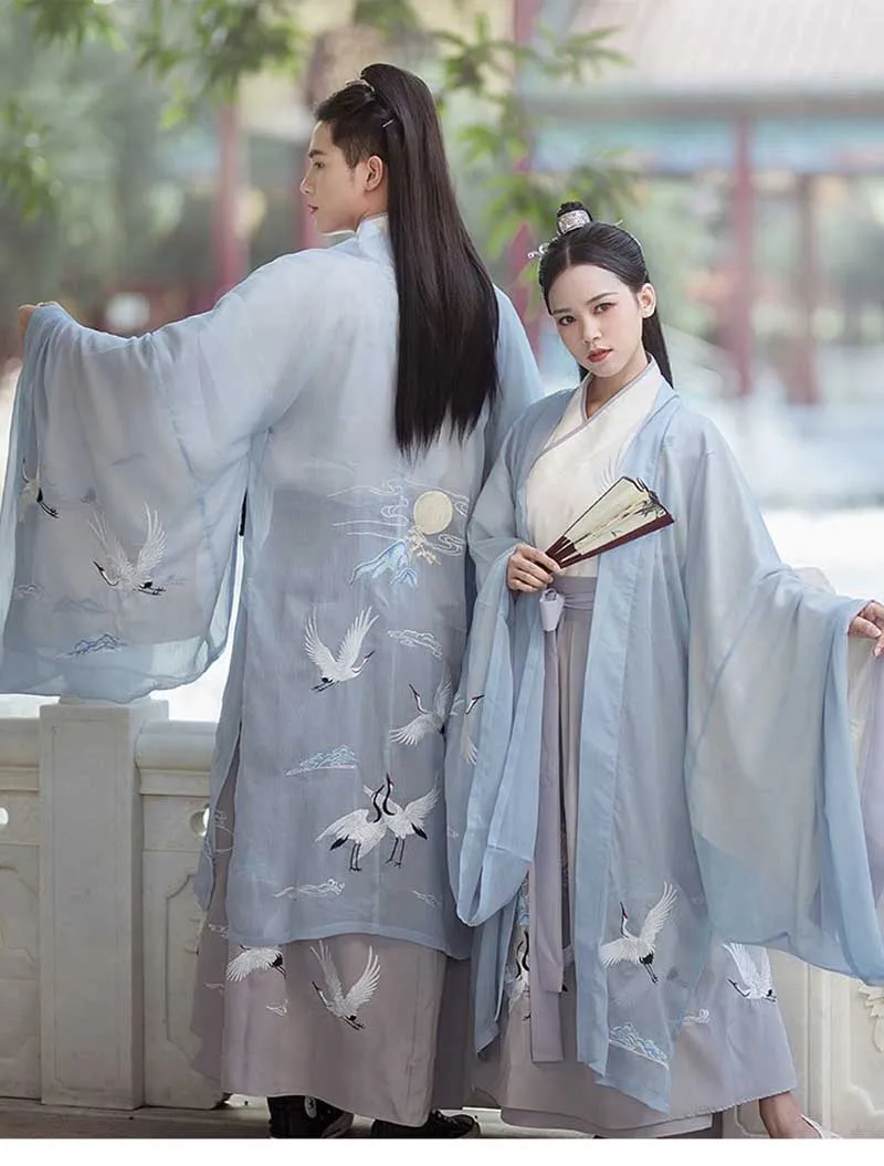 

Мужская и женская одежда Hanfu Традиционный китайский древний, синие костюмы, фантазия, карнавальный костюм для взрослых, маскарадный костюм ...