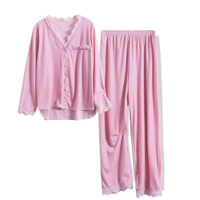 

Long Sleeve Gold Velvet Pajamas Set Women Spring Autumn Warm Pajama Sets Plus Size Sleepwear Pyjama Nightwear Setwear