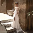 Пляжное свадебное платье, сексуальное боковое платье с разрезом, а-силуэт, с V-образным вырезом, богемное свадебное платье с длинным рукавом