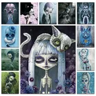 Новая алмазная живопись, мультяшная девушка, красота, Череп, волк, кот 5D, полная выкладка, вышивка крестиком, 3D круглая мозаика, рисование 068