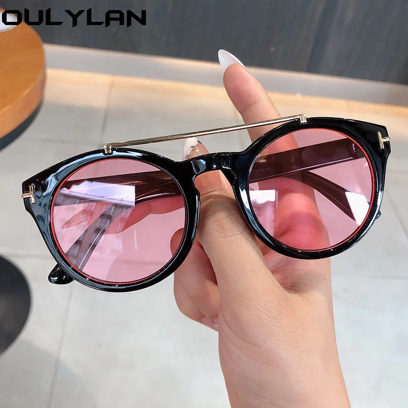 

Круглые Солнцезащитные очки Oulylan для мужчин и женщин, роскошные брендовые дизайнерские винтажные цветные очки, UV400