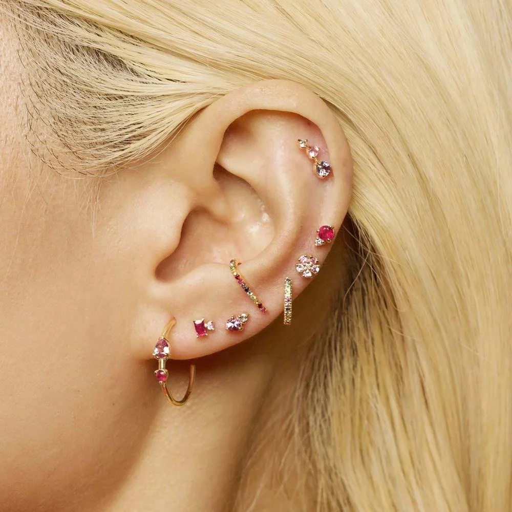 

LOZRUNVE Elegant Prong Setting CZ Stone Open Medium Hoop Earring 925 Silver