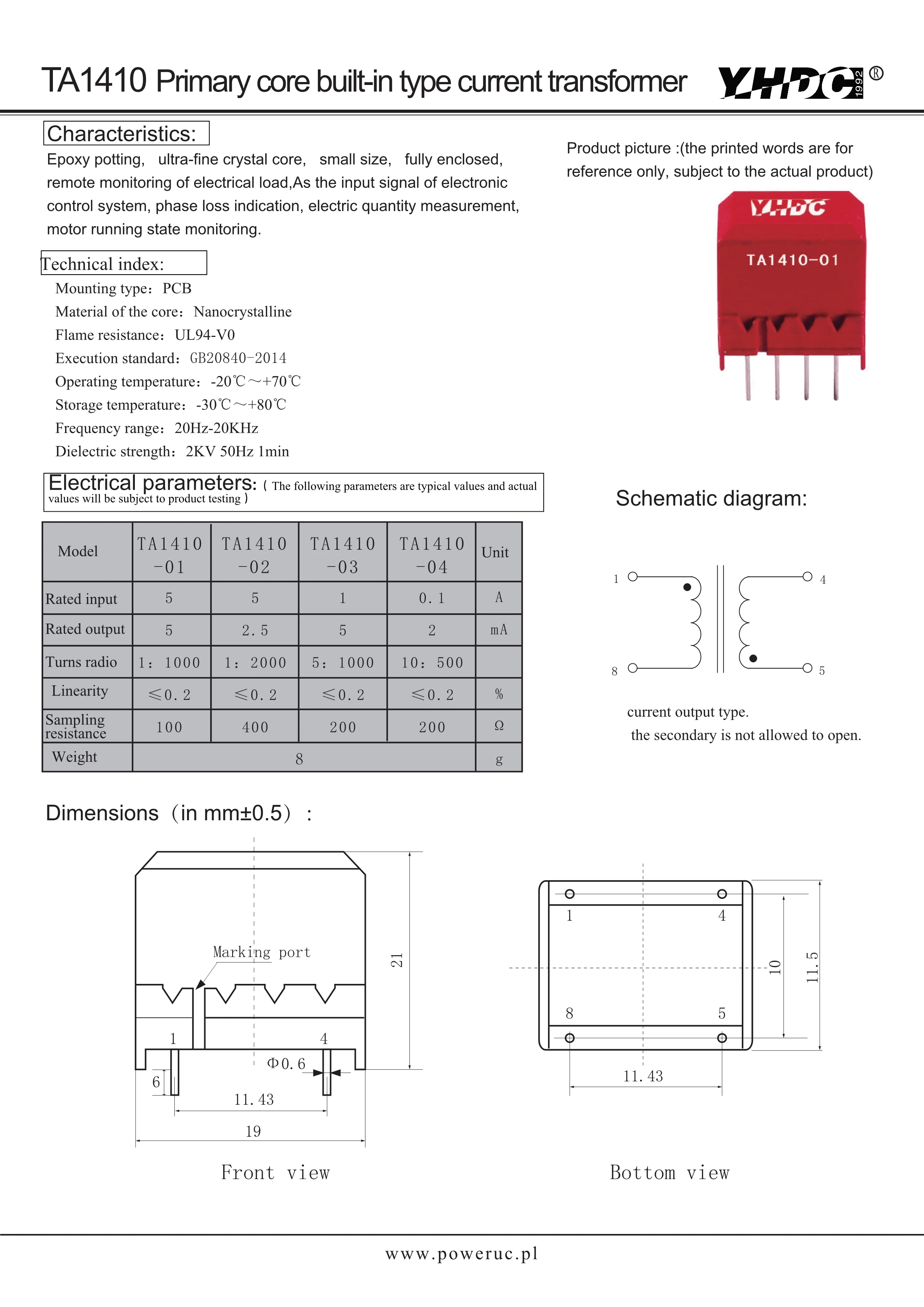 Бесплатная доставка YHDC TA1410 720V постоянный ток Входное 5A/5A/1A/0.1A output5mA/2.5mA/5mA/2mA PCB