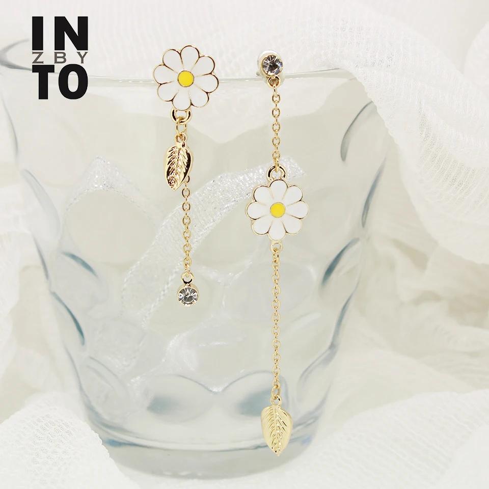 Женские Асимметричные Длинные висячие серьги с белыми цветами в виде маргариток