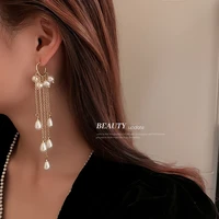 925 silver needle korean east gate fashion temperament girl freshwater pearl tassel long earrings women