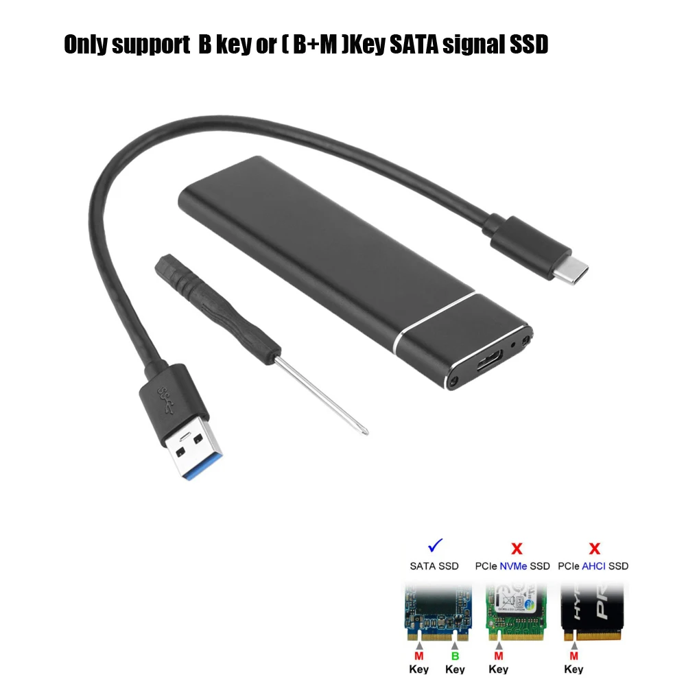 USB 3,1 для M.2 NVME PCIe SSD корпус, NVME M-Key для type C чехол-адаптер для nvme SSD, USB3.1 для M.2 NGFF SATA SSD чехол - Цвет: Black M.2 SATA case