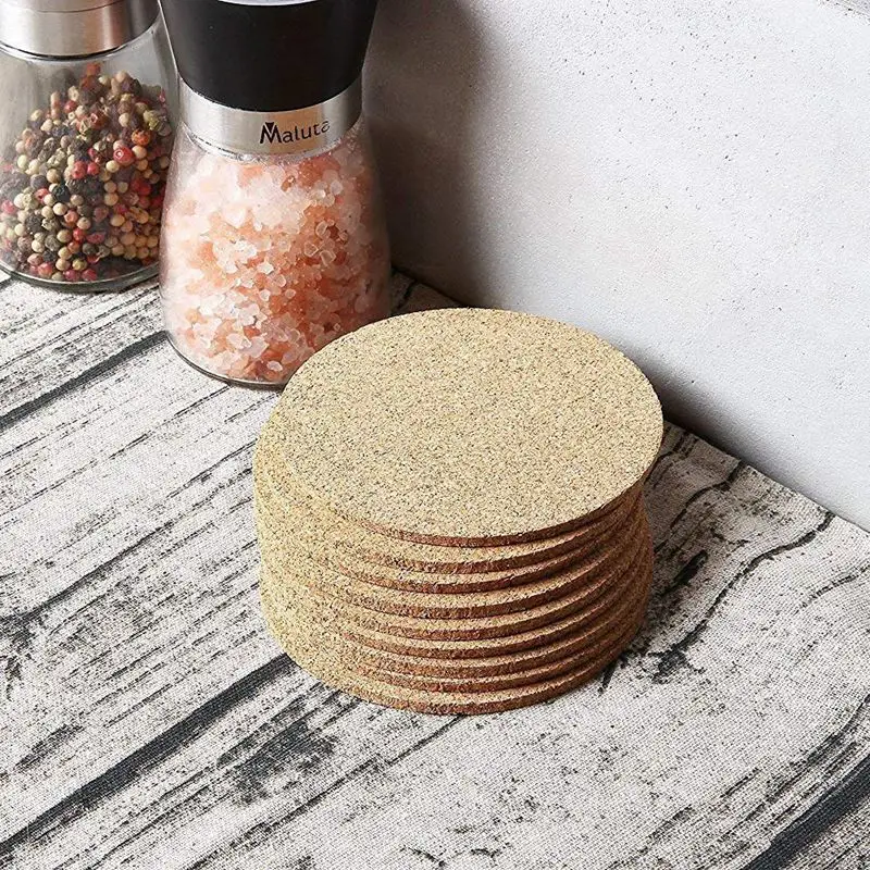 

Set of 10 Cork Bar Drink Coasters - Absorbent and Reusable - 90mm, 5mm Thick