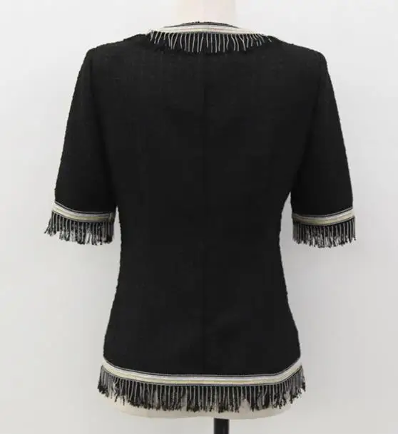 

French style small fragrance summer tassel jacket women short sleeve stitching slim outerwear