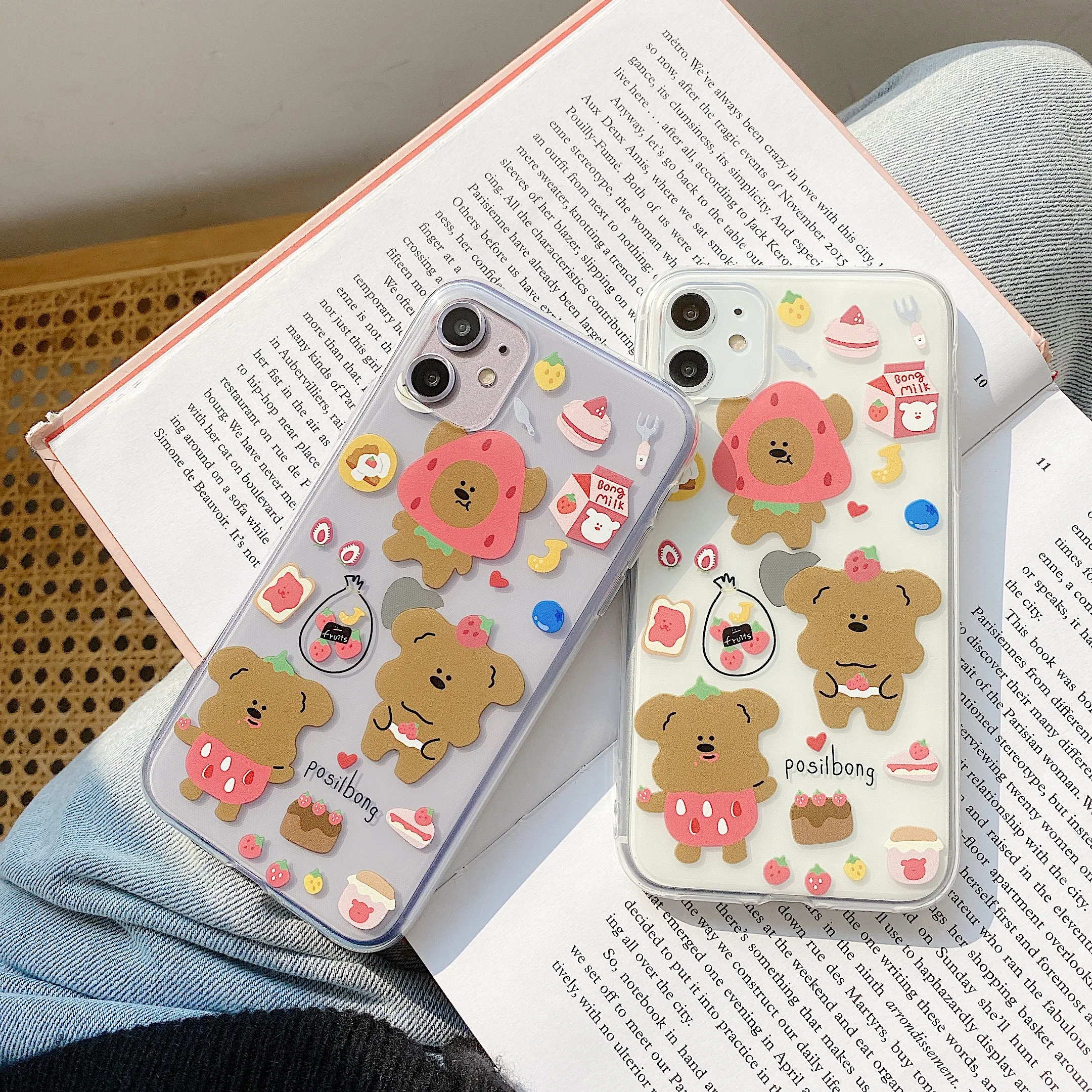 

Funny Strawberry bears phone cae for iphone 11 case soft silicone for iphone 7 8 plus XS MAX XR cover fundas clear TPU coque