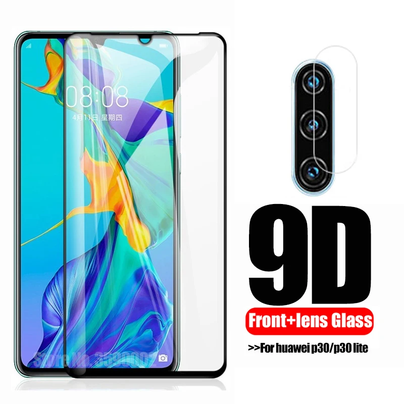2 в 1 Защитное стекло для Huawei P30 Lite P30lite закаленное защиты объектива камеры на huawe P 30