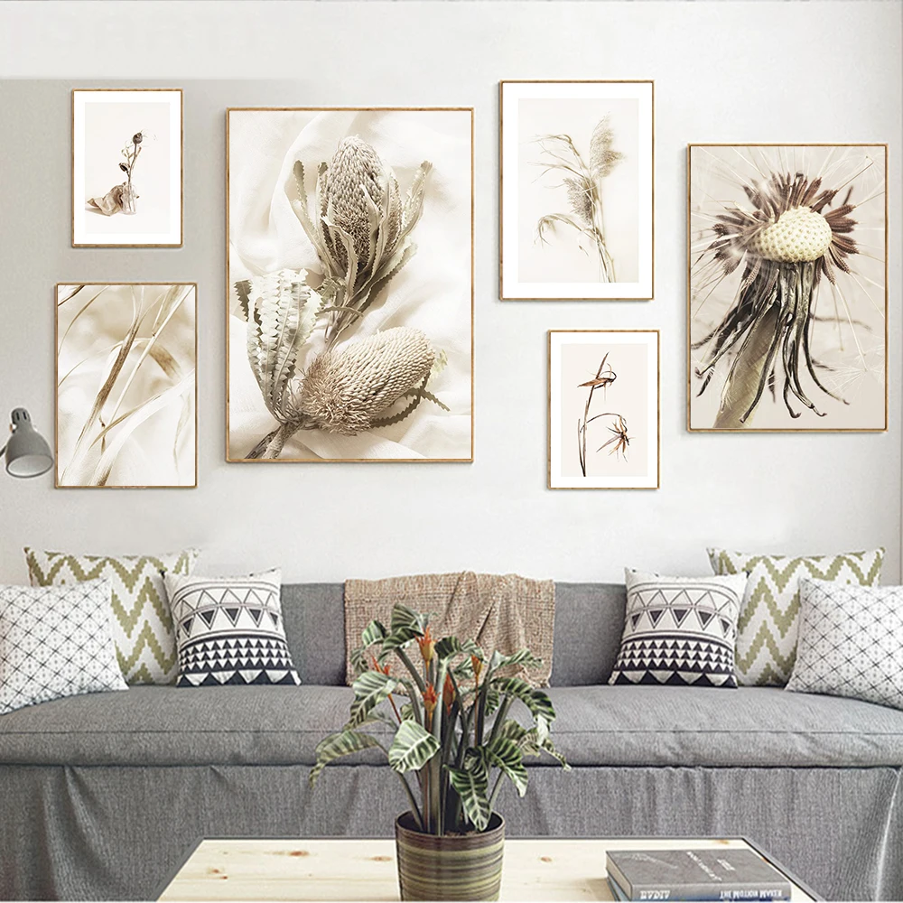 

Botanical Dried Floral Posters Plant Canvas Painting Beige Wall Art Print Pictures for Living Room Interior Home Decoration
