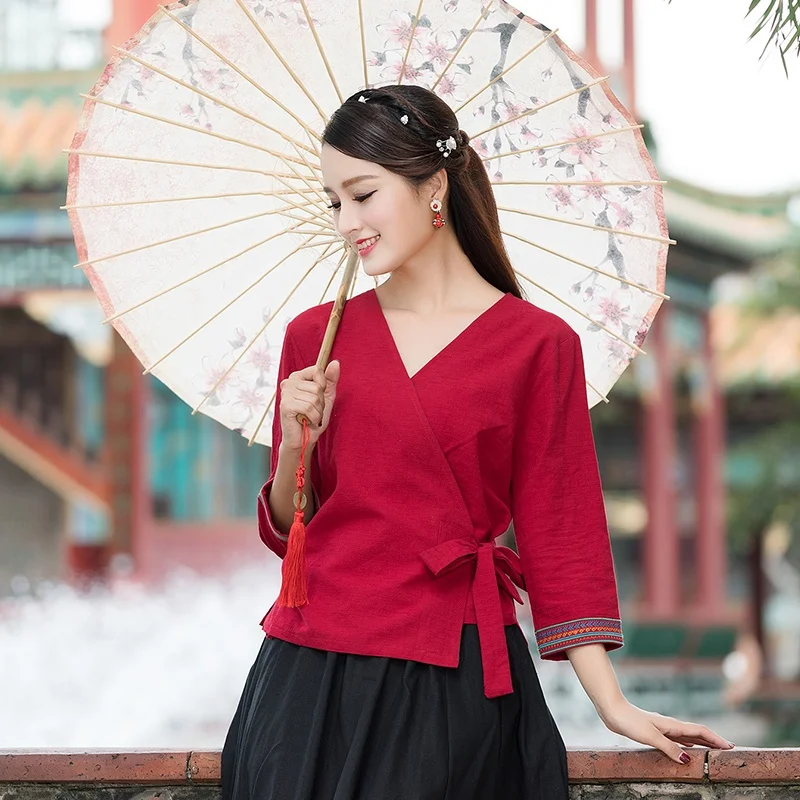 Китайская рубашка Hanfu Античная Мода вышивка литература восстановление чайной