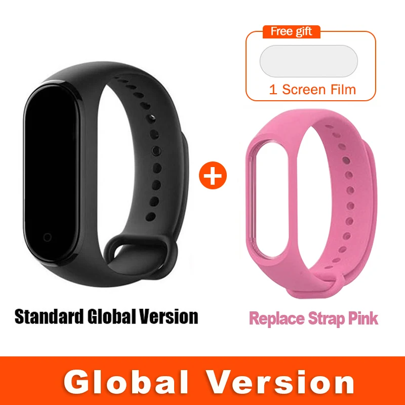 Глобальная версия опционально Xiaomi Mi Band 4 умный Браслет Пульс фитнес 135 мАч цветной экран Bluetooth 5,0 водонепроницаемый - Цвет: Global Pink Strap