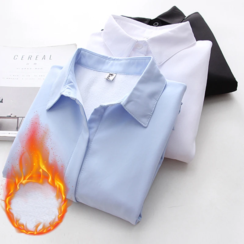 Толстые бархатные женские рубашки JMPRS 2021 зимние черные белые теплые с длинным