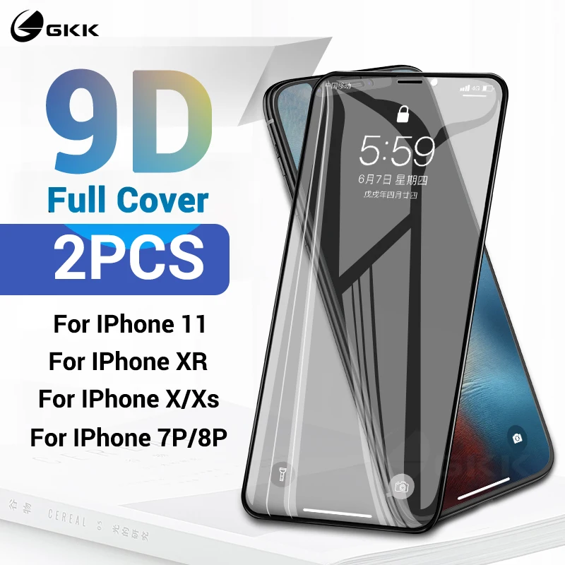 2 шт 9D закаленное стекло для iPhone 11 Pro Max X XR XS 7 8 6 6S Plus Защитное экрана стеклянная